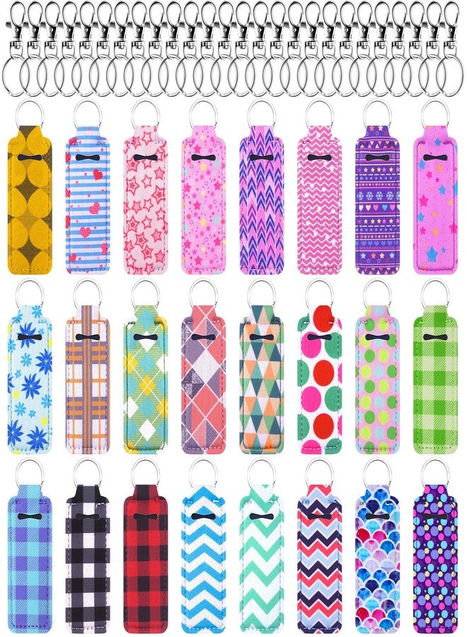 Duufin 24 Pieces Chapstick Holder Keychains Bulk Lipstick Holder Keychians Lip Balm Holder with 24 Pieces Metal Clip Cords for Purse Backpack - Image 1